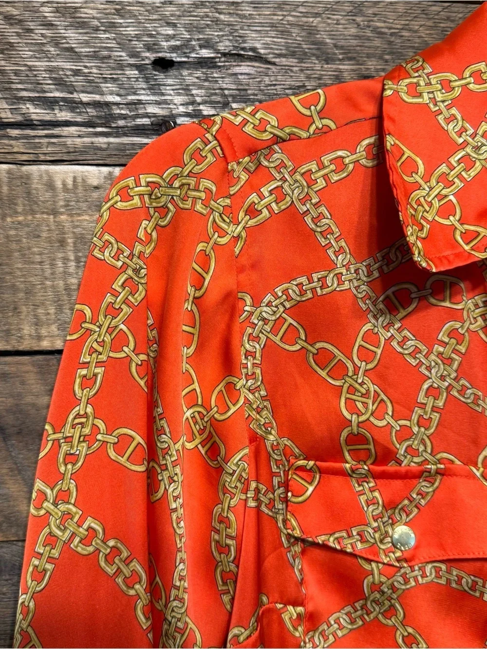 Michael Kors Orange Chain Tie Logo 3/4 Zip Popover Top